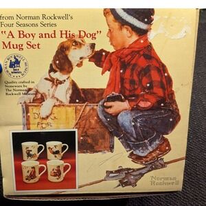 Vintage Norman Rockwell Four Seasons Stoneware Mug Set Japan NIB